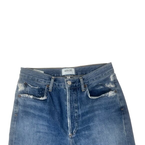 Agolde Riley High Rise Straight Leg Crop Jeans Size 26 In Frequency Distressed - Picture 4 of 13